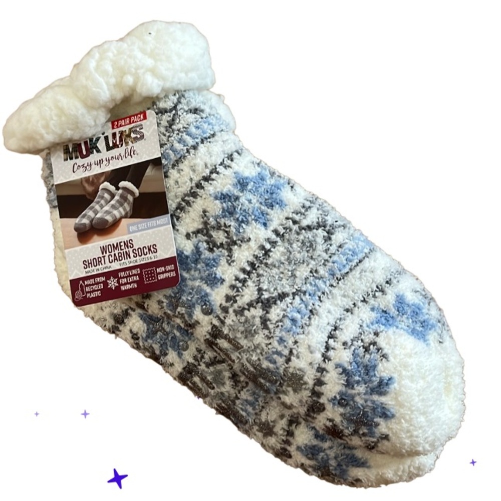NWT MUK LUKS SLIPPER SOCKS NON SLIP CHENILLE CABIN SOCKS FAUX FUR LINING COMFY